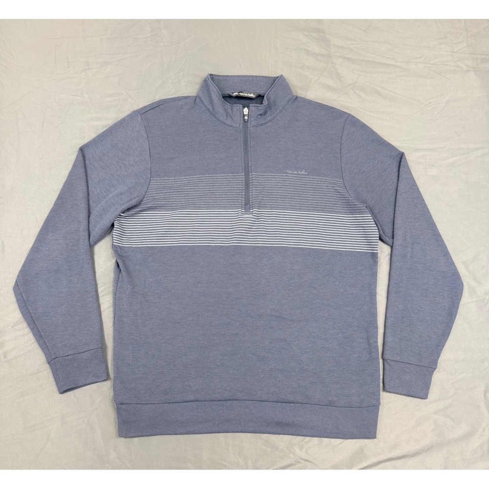 TravisMathew Mens Blue Grey Striped Quarter Zip Pullover‎ Sweater Large 1MX453